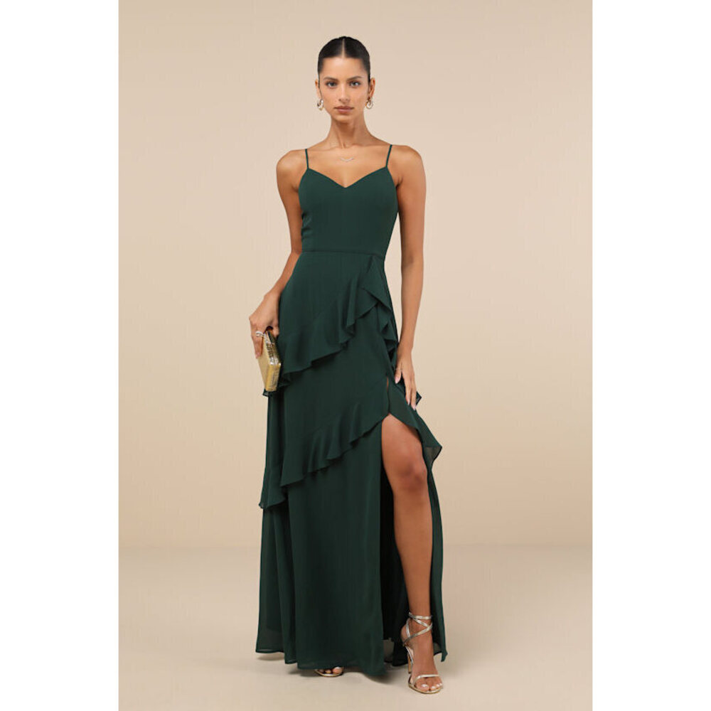 Lulus Blessed With Beauty Forest Green Ruffled Sleeveless Maxi Dress - Size XL
